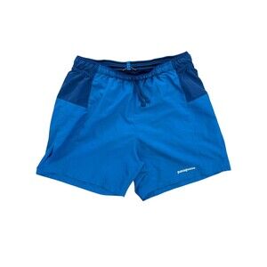 PATAGONIA MENS STRIDER PRO SHORTS 5 INCHES SZ SMALL WAVY BLUE RUNNING LINED EUC